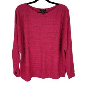 Lauren Ralph Lauren womens XL pink cable knit long sleeve sweater